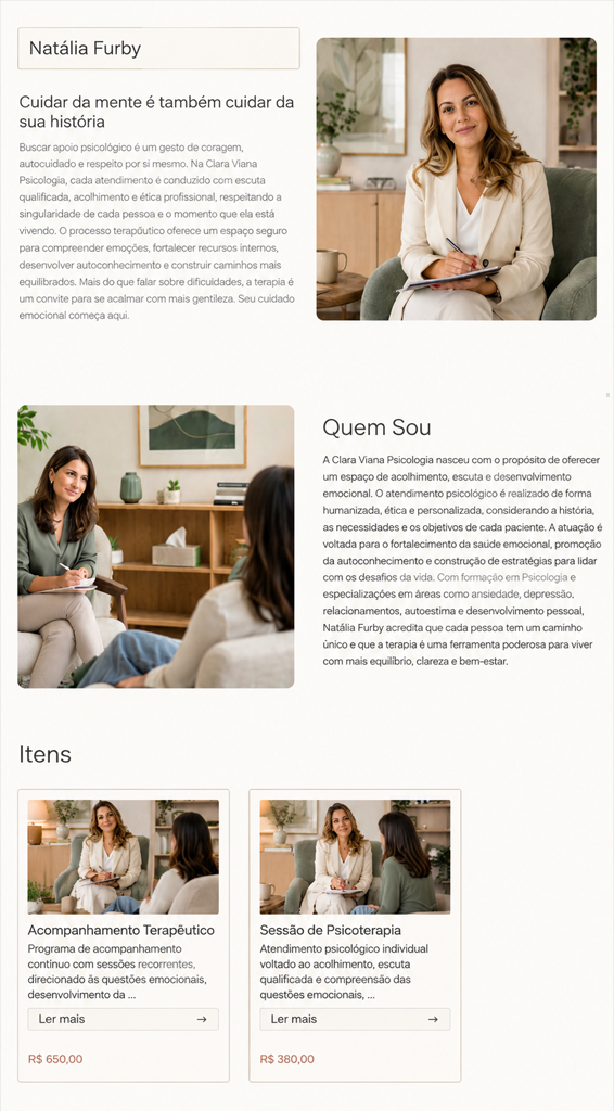 Proposta online de exemplo, com apresentação da empresa, fotos, serviços e valores